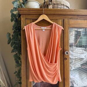 Athleta Peach Breezy Wrap Front Tank Drapey Lightweight Layering Size L